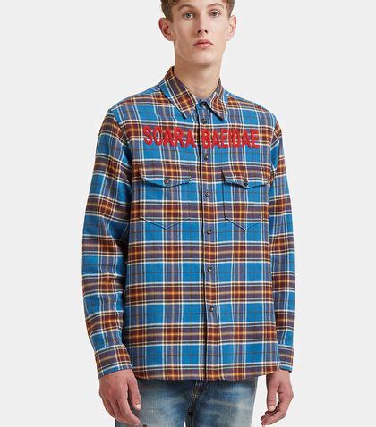 gucci scarabaeidae beetle patch checked shirt in blue